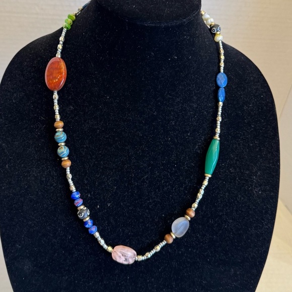 Necklace Art Glass Orange Dragon Vein Agate Beaded Colorful Adjustable Strand - Picture 5 of 16